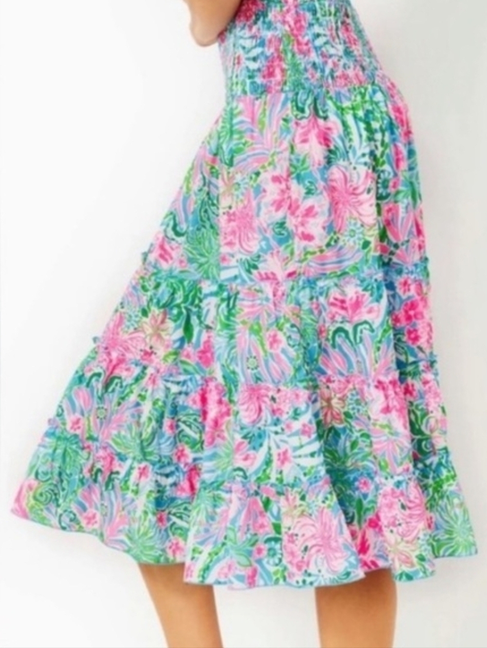 Lilly Pulitzer Deavan Midi Tiered Smocked Skirt Womens XL Leaf It Wild Colorful - Picture 3 of 11